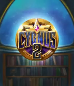 Explore the magical artwork of ELK Studios' Cygnus 2 Slot, highlighting a luxurious golden emblem with a bright purple and gold design. Positioned against a starlit library backdrop, this graphic conjures the spirit of exploration and mystery. 