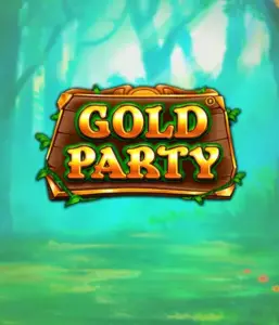 Enter the magical forest of the Gold Party game by Pragmatic Play, highlighting a beautifully designed wooden sign adorned with golden letters. The background features a misty green forest which adds a sense of mystery to the game's theme. Great for players who love magical and nature-inspired games, promising a delightful escape. 